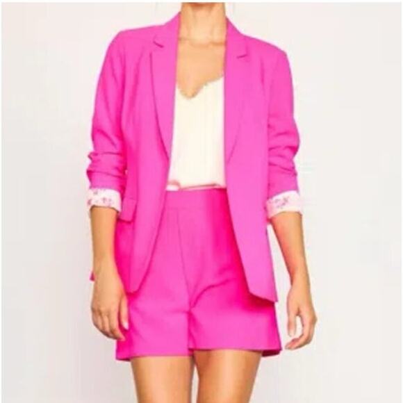Skies Are Blue Single Breasted Boyfriend Blazer w/ Flap Pocket Ultra Pink M NWT - Picture 2 of 9